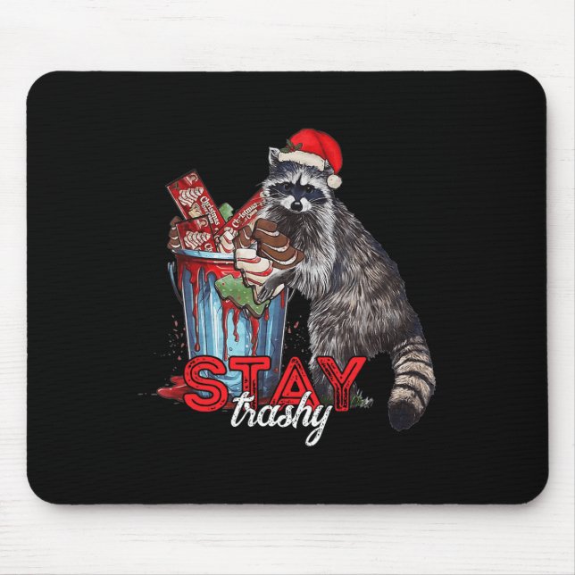 Mousepad Fique Trashy no Natal Raccoon Xmas Trash Panda Rac (Frente)