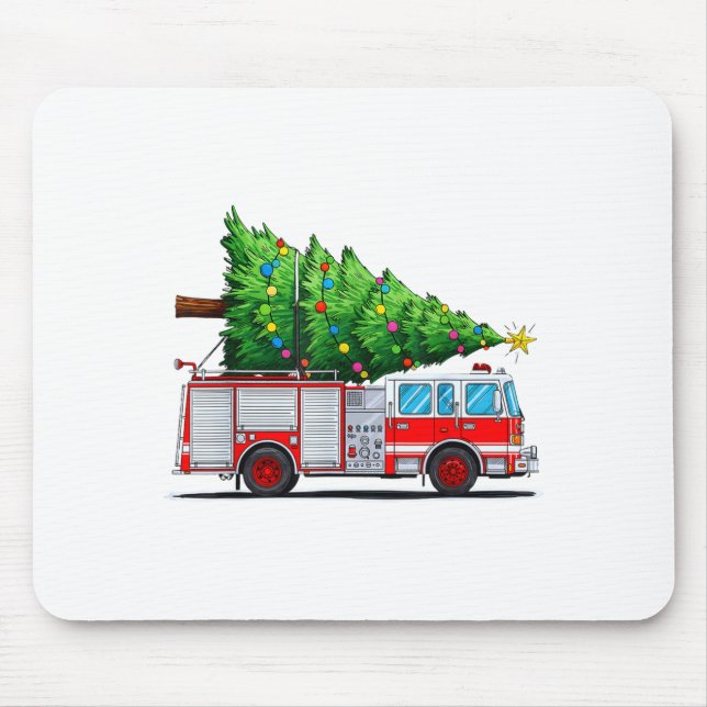 Mousepad Fire Truck Christmas Tree Xmas Lights Firefighter  (Frente)