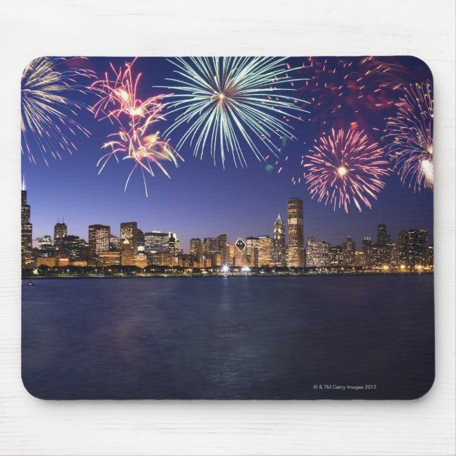 Mousepad Fireworks sobre o skyline 2 de Chicago (Frente)