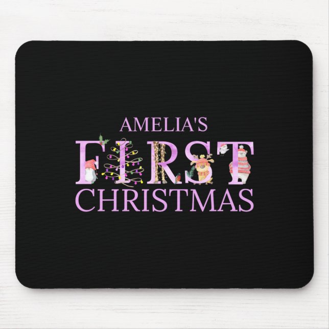 Mousepad First Christmas Cute Animal Letters Girl Name Baby (Frente)