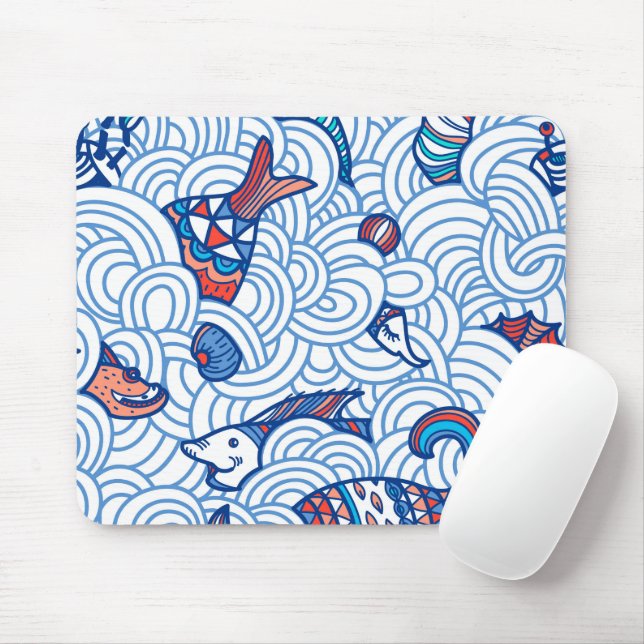 Mousepad Fishes e ondas minimalistas (Com mouse)