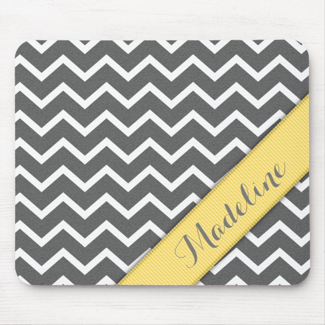 Mousepad Fita Amarela Chevron na moda Cinza (Frente)