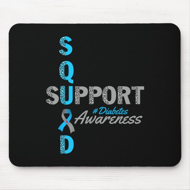 Mousepad fita azul de cinza da diabetes t1d t2d (Frente)