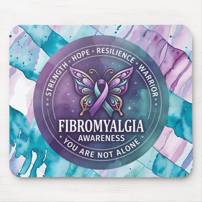Mousepad Fita de Borboleta de Conscientização da Fibromialg (Frente)