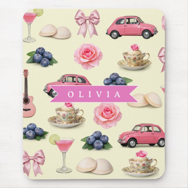 Mousepad Fita de Cocktail Rosa Coquette Personalizada Fofa (Frente)