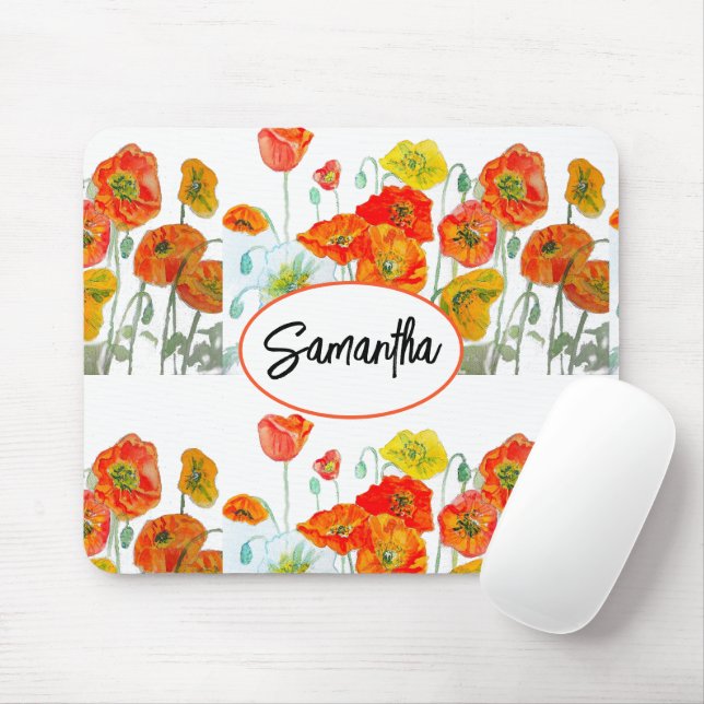 Mousepad Fita de Flor de Água-Marinha Laranja Vermelha Papo (Com mouse)