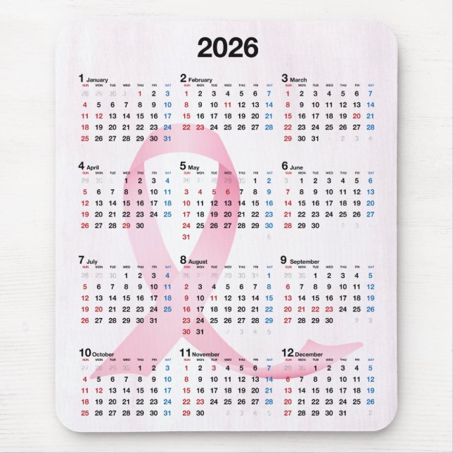 Mousepad Fita Rosa do Calendário de 2025 Anos (Frente)