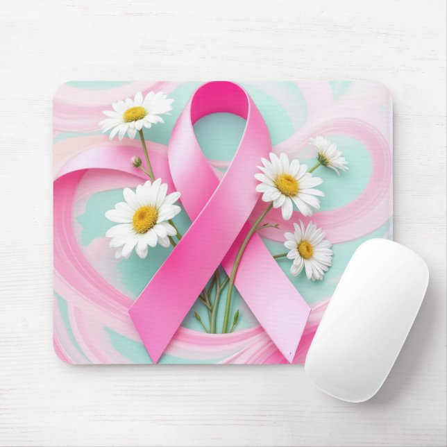 Mousepad Fita rosa e consciência do Cancer da maré negra (Com mouse)