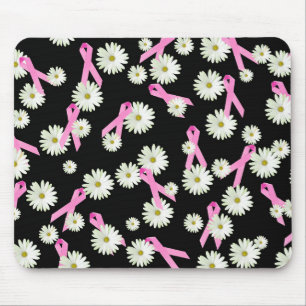 Mousepad Fita rosa e margarida rosa de sensibilização do ca