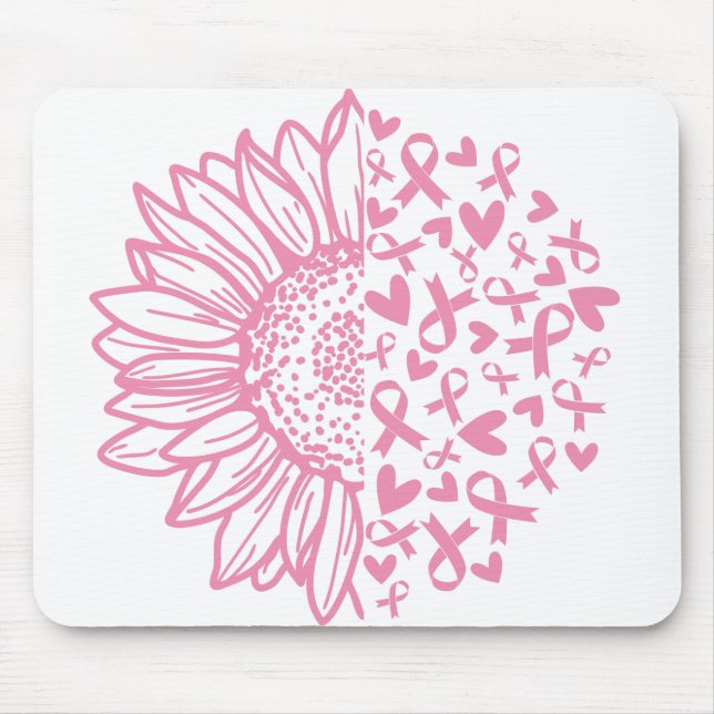 Mousepad Fita rosa Sensibilização do Cancer de Briso Girass (Frente)
