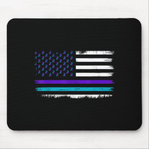 Mousepad Fita Roxa Turquesa Bandeira EUA Prevenção Conscien