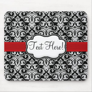 Mousepad Fita Vermelha Chic Black/White Damask
