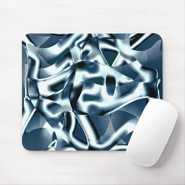 Mousepad Fitas curvas sobrepostas, tons cromados em azul (Com mouse)