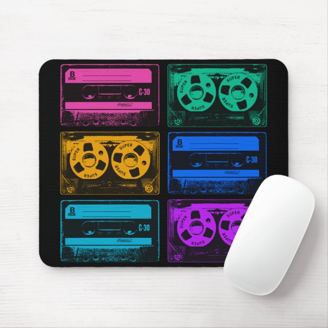 Mousepad Fitas de Cassete Coloridas Retroativas (Com mouse)
