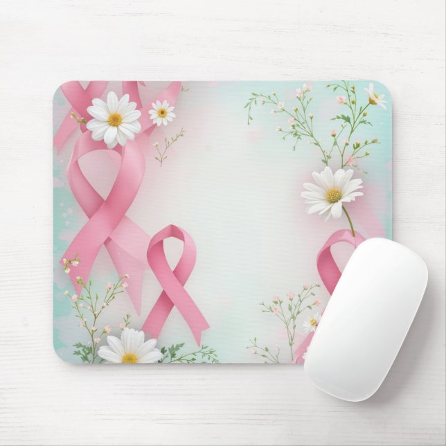 Mousepad Fitas e margaridas cor-de-rosa para sensibilização (Com mouse)