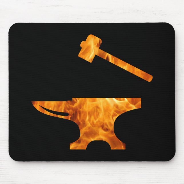 Mousepad Flaming Anvil & Hammer Blacksmith Metalworking (Frente)