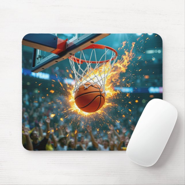 Mousepad Flaming Basketball In the Net (Com mouse)