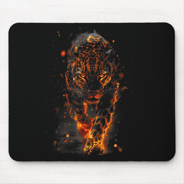 Mousepad Flaming Jaguar Fierce Leopard Wild Fire Animal Sri (Frente)