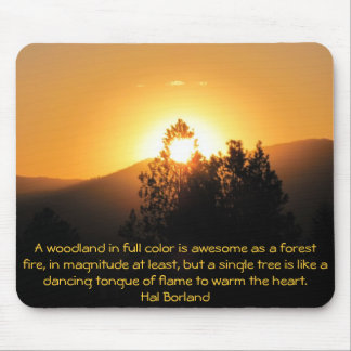 Mousepad Flaming tree Sunset com citação de Hal Borland