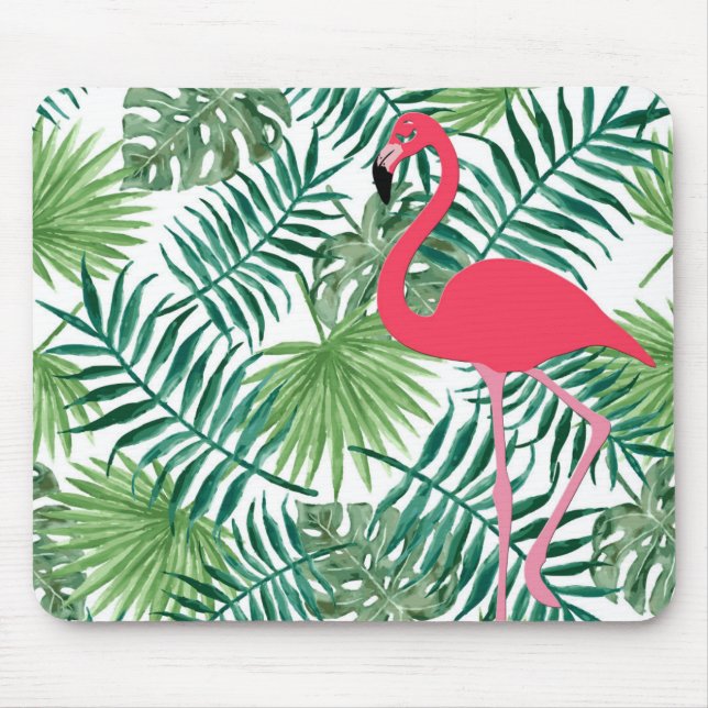 Mousepad Flamingo Amarelo Aquarela Impressão de Folha Tropi (Frente)