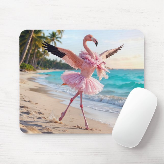 Mousepad Flamingo Ballerina In a Pink Tutu On the Beach (Com mouse)