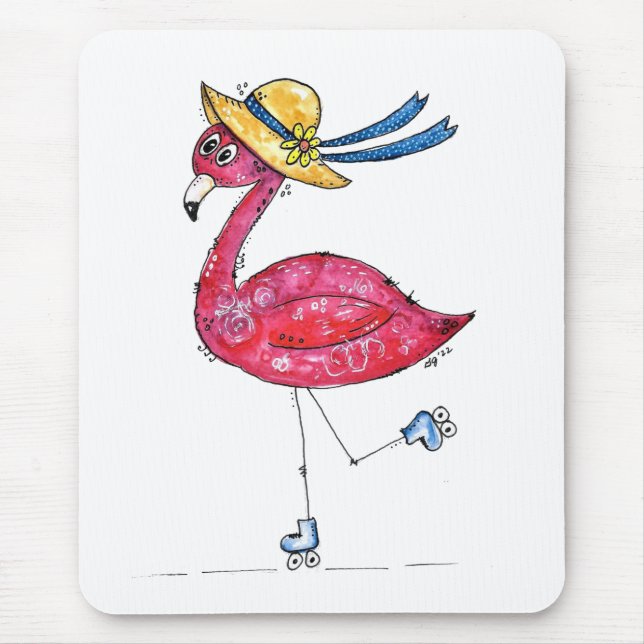 Mousepad Flamingo, branco e branco, cor-de-rosa, em Skates (Frente)