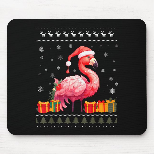 Mousepad Flamingo Christmas Santa Hat Ugly Christmas Sweate (Frente)