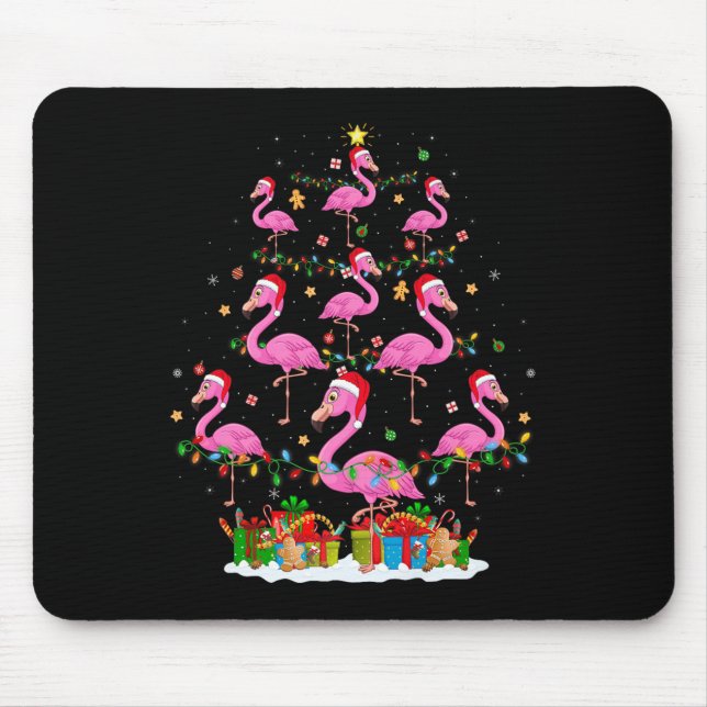 Mousepad Flamingo Christmas Tree Lights Santa Hat Nk Flamin (Frente)