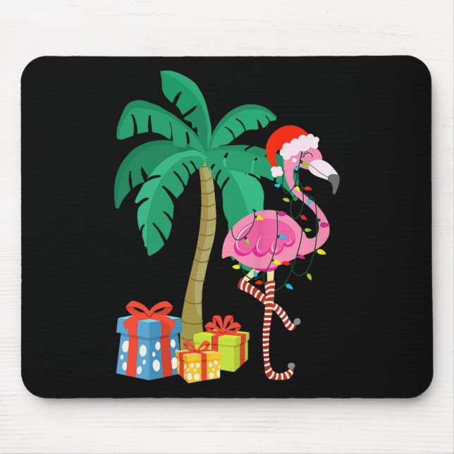 Mousepad Flamingo cor-de-rosa Palm Tree Tropical Xmas Fu (Frente)