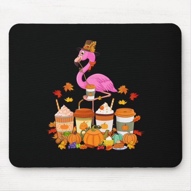 Mousepad Flamingo de Ação de Graças Vestindo Cafés de Queda (Frente)