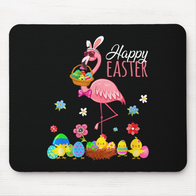 Mousepad Flamingo Feliz de Páscoa Com Ovos de Páscoa Caça B (Frente)