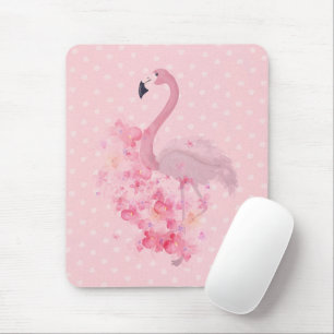 Mousepad Flamingo Floral e pontos, cor-de-água rosa