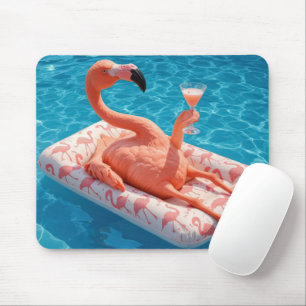 Mousepad Flamingo Flutuando Com um Coquetel em uma Piscina