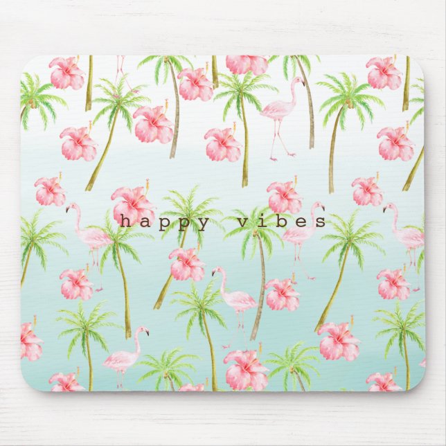 Mousepad Flamingo Hibiscus Flores de Palmeiras Tropicais Ro (Frente)