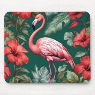 Mousepad Flamingo Hibiscus Flores Emerald Green
