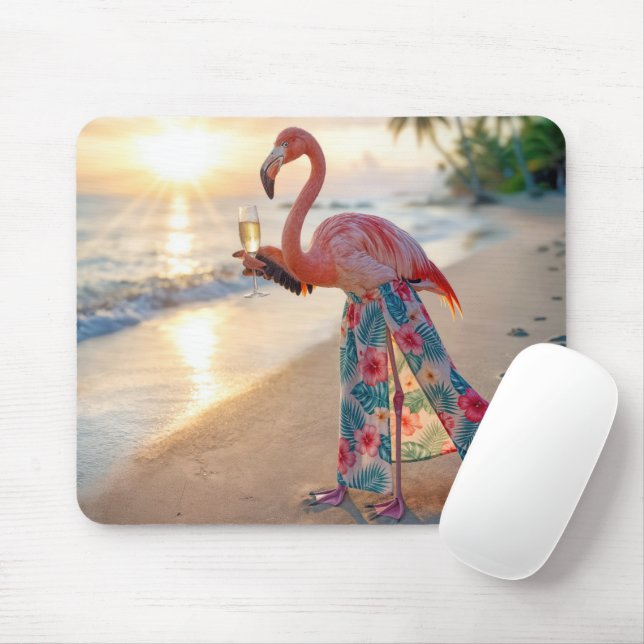 Mousepad Flamingo In a Skirt Holding a Champagne Flute (Com mouse)