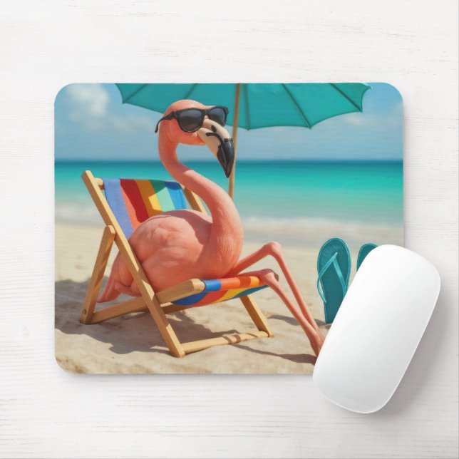 Mousepad Flamingo Lounging em uma cadeira de praia (Com mouse)