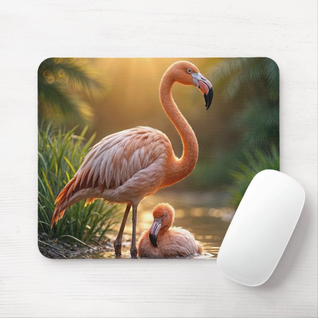 Mousepad Flamingo Mãe e Pintinho (Com mouse)