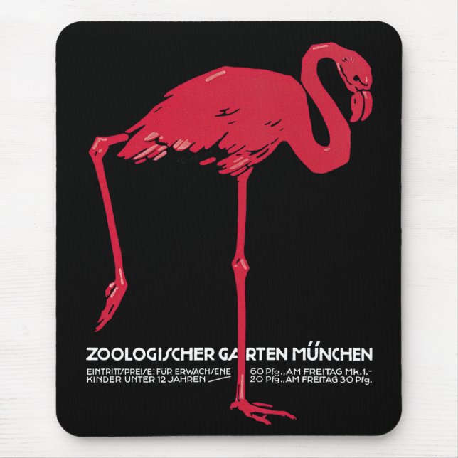 Mousepad Flamingo Pássaro Rosa Antigo no Zoológico de Muniq (Frente)