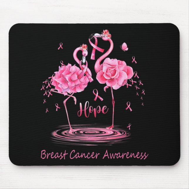 Mousepad Flamingo Pink Ribbon Borboletas Cancer Awa (Frente)