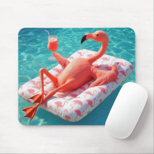 Mousepad Flamingo Relaxando em um Colchão de Piscina