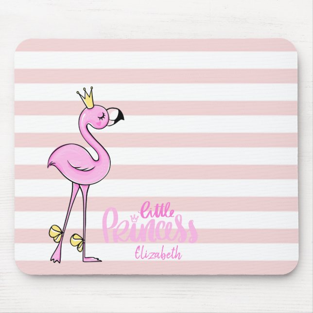 Mousepad Flamingo Rosa Adorável Listras Rosa e Branco (Frente)