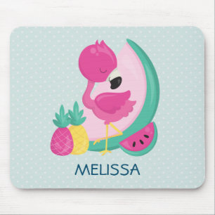 Mousepad Flamingo rosa com melancia e abacaxi