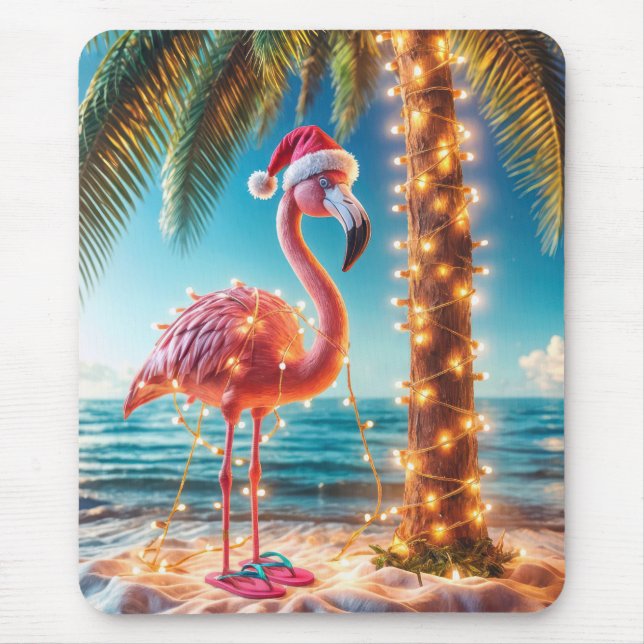 Mousepad Flamingo Rosa De Natal Em Luzes Tangidas (Frente)
