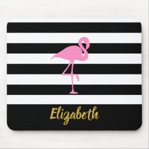 Mousepad Flamingo Rosa de Texto Personalizado em Preto e Fa