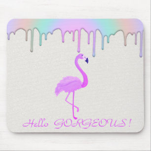 Mousepad Flamingo Rosa, Gotejamento de Arco-Íris - Olá Mara