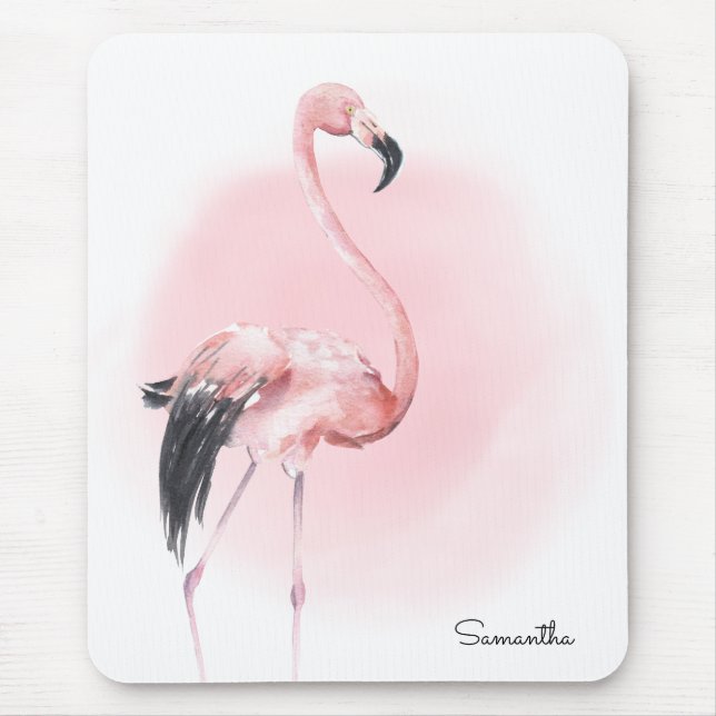 Mousepad Flamingo Rosa Tropical com Nome (Frente)