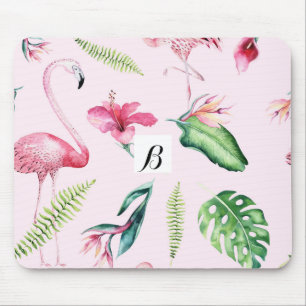 Mousepad Flamingo Rosa Tropical Hibiscus Diversão Floral