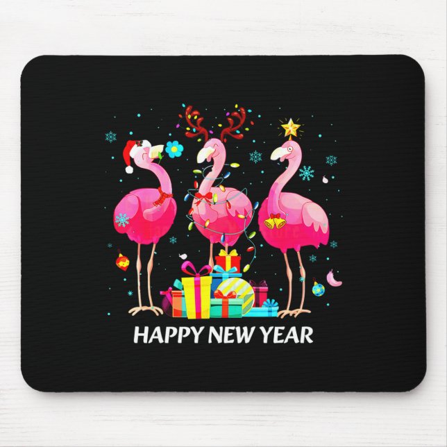 Mousepad Flamingo Santa Hat Happy New Year Light Long Sleev (Frente)