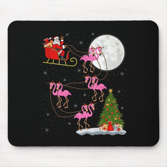 Mousepad Flamingo Santa Sleigh Flying Funny Magical Christm (Frente)